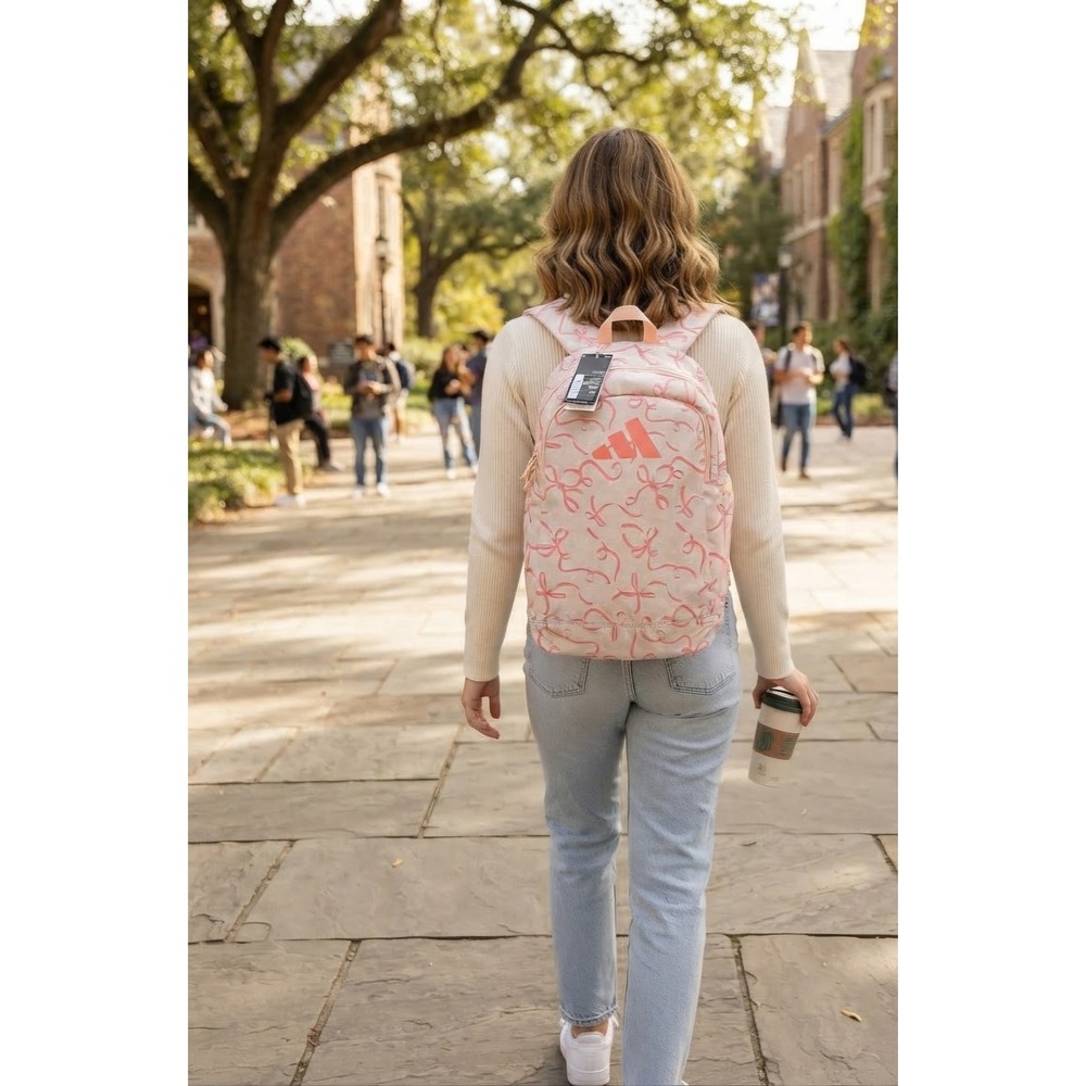 Adidas Classic Backpack Pink Bow Polka Dot Print Laptop Bag LP13448